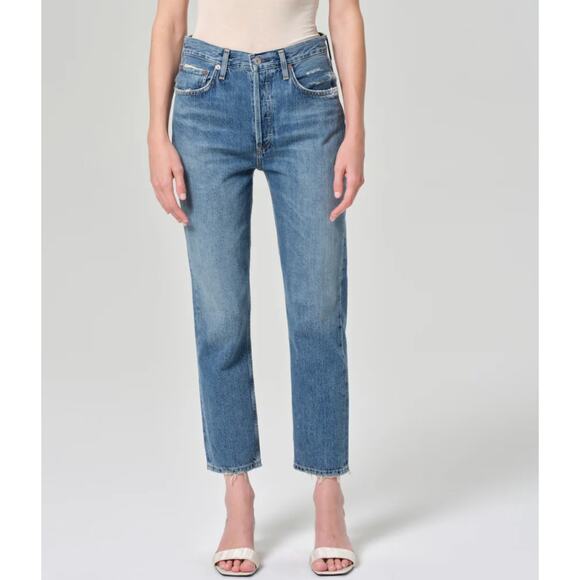 Agolde Riley Crop Jeans 30 10 Frequency 24 Medium Wash Distress Straight Leg 90s - Picture 1 of 8